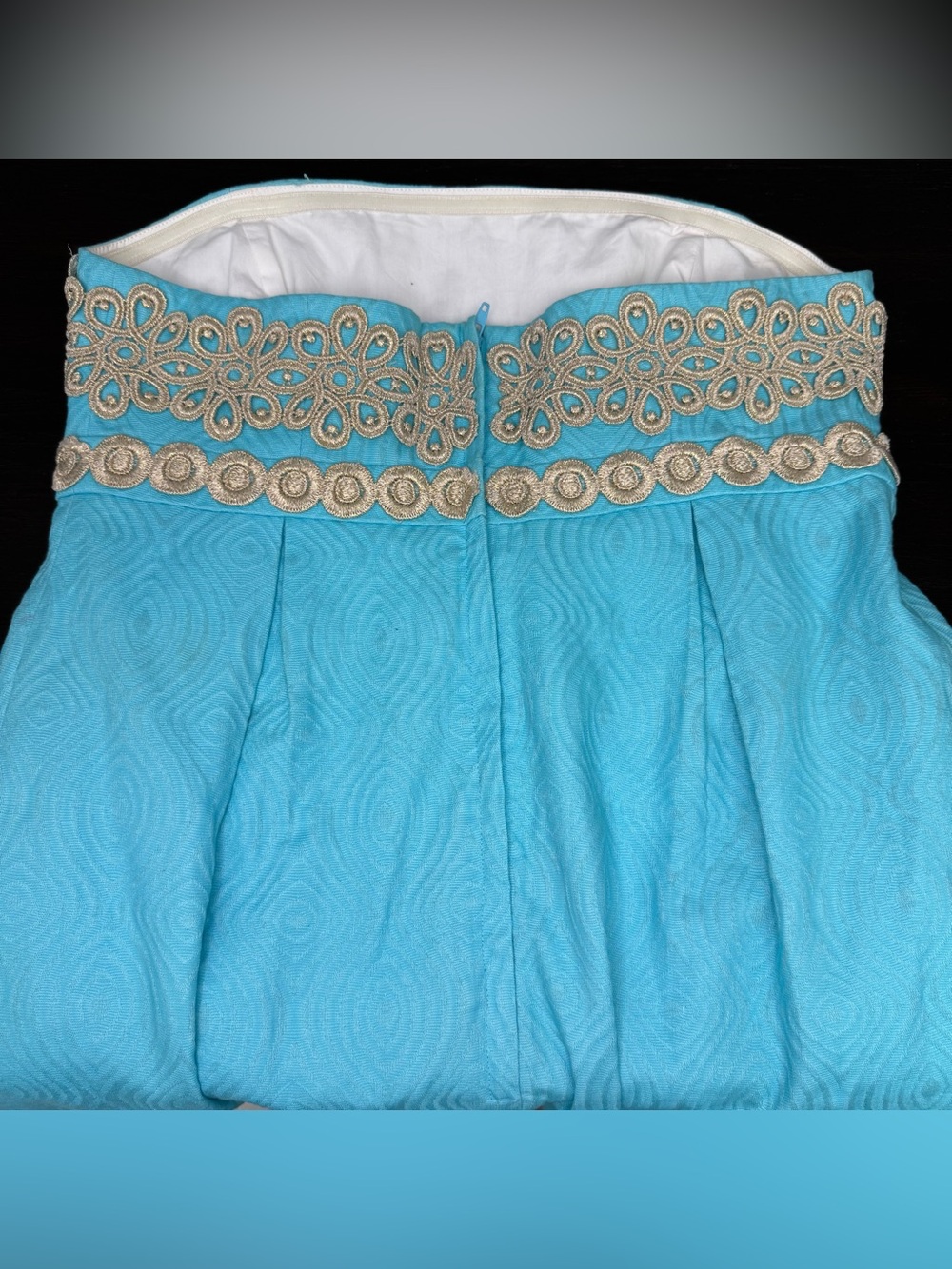 Lilly Pulitzer Betsey Strapless Wave Jacquard Dress Aqua Blue Gold Lace Trim 6 - Picture 14 of 14